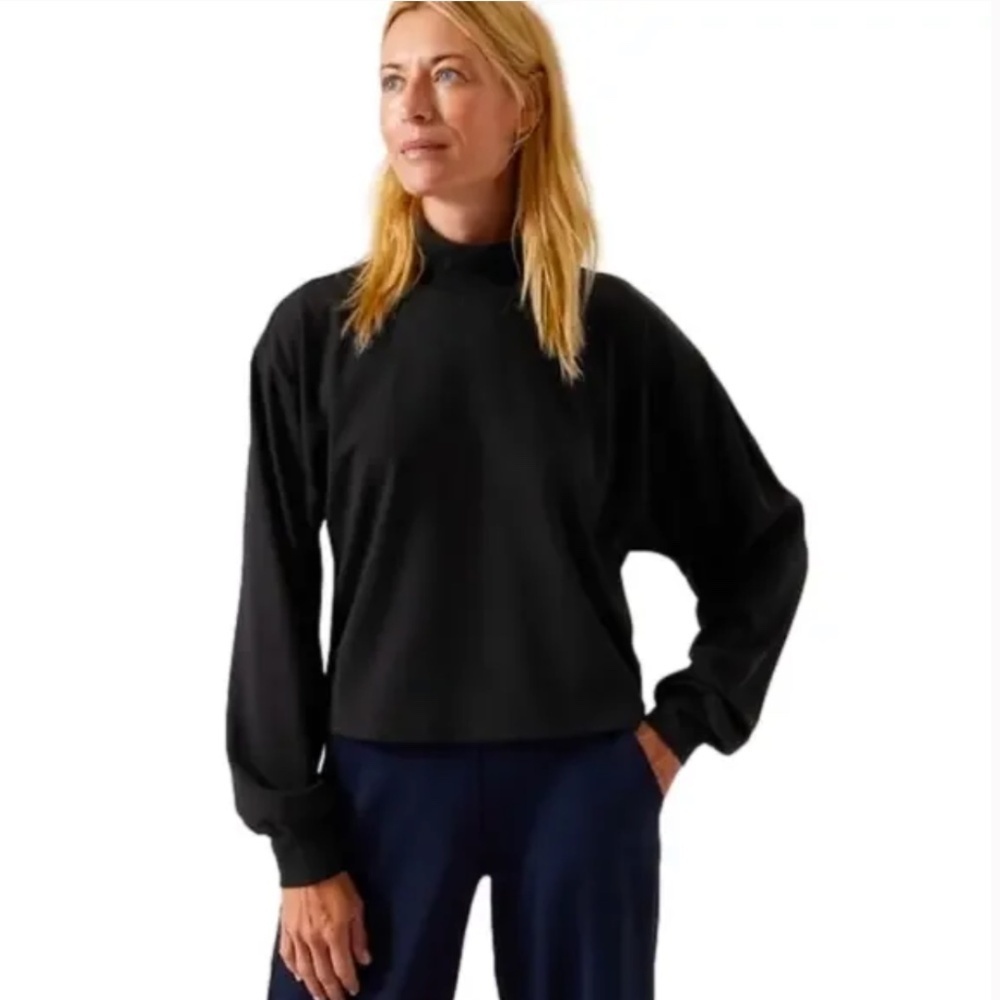 Athleta Venice Athleisure Athletic Funnel Neck Sweatshirt Black Size Small